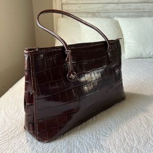 Monsac original Crocodile embossed brown tote bag.